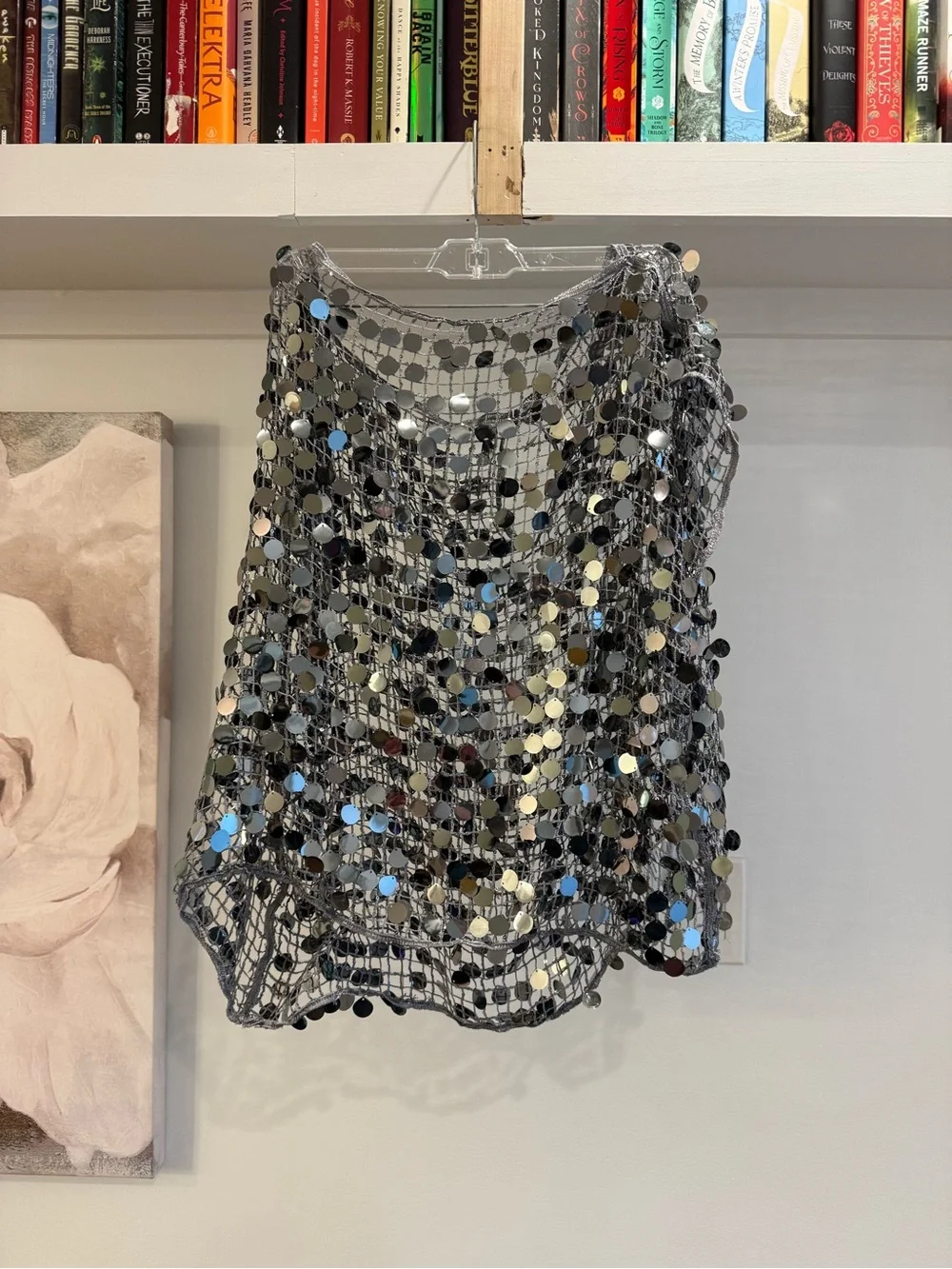 Free People Silver Sequin Mesh Camisole
